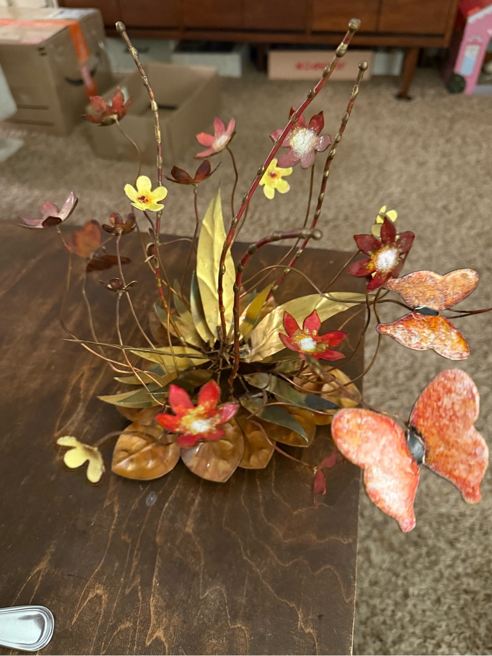Metal Floral Butterfly flower frank lee signed sculpture MCM 1970’s rare vintage